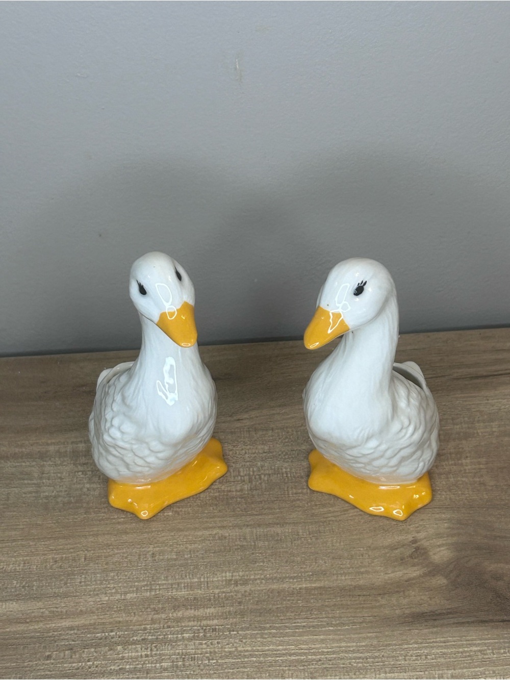 Vintage White and Yellow Ceramic Duck Figurines Homco approx 4.25” succulent